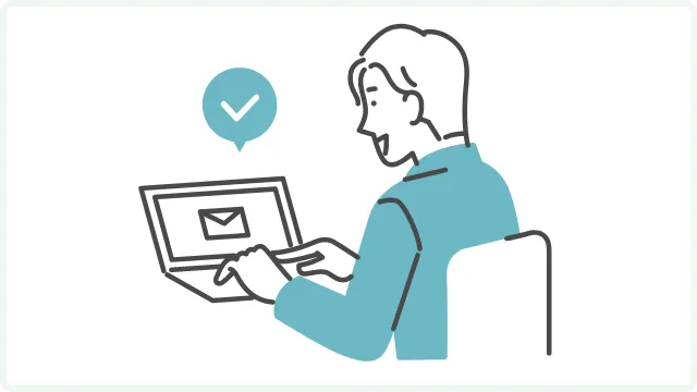 ノートパソコンでメールを確認している人物のイラスト