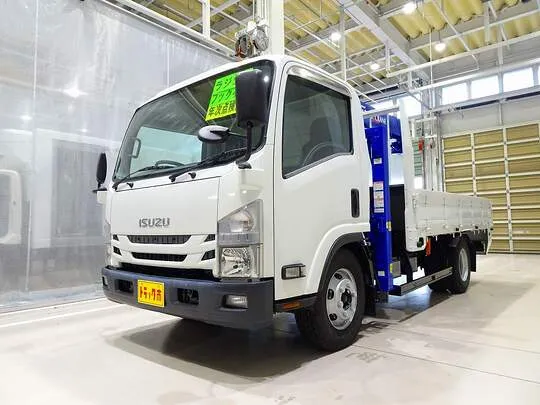 【年次点検済】エルフ 3.5t 高床 ワイドロング タダノ4段セルフクレーン付